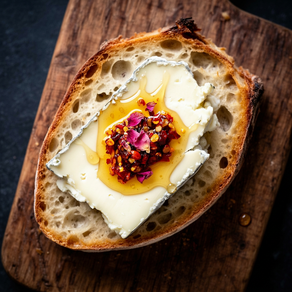Aged sheep's cheese with Crisp Lab chilli crisp
